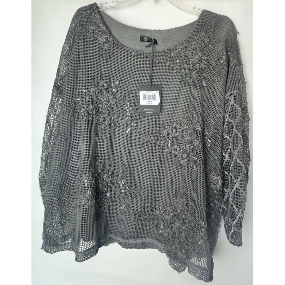 NWT Made In Italy Gray Gray Embroidary Layered Boho/Sequin‎ size M